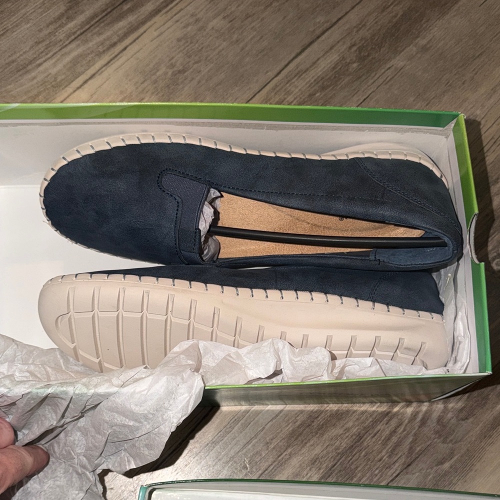 easy street Navy Blue Suede-Look Slip-On Loafers